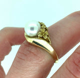14k Yellow Gold 7mm Akoya Pearl Flower Ring (#J4976)