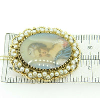 14k Yellow Gold Pendant with Hand Painted Portrait and Pearls (#J1896)