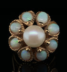 14k Yellow Gold Opal and Cultured Pearl Cocktail Ring Size 7 Jewelry (#J6026)