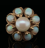 14k Yellow Gold Opal and Cultured Pearl Cocktail Ring Size 7 Jewelry (#J6026)