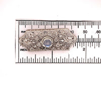 14k White Gold Filigree Genuine Natural Moonstone and Diamond Pin (#J4873)