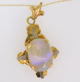 Vintage 18k Oval Genuine Natural Opal with 14k Chain (#J3908)