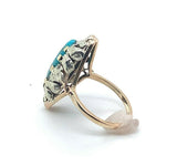 14k Gold Arts and Crafts Genuine Natural Turquoise Ring Applied Leaves (#J5214)