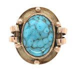 8k Yellow Gold Handwrought Genuine Natural Turquoise Ring Size 6.25 (#J6623)