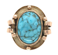 8k Yellow Gold Handwrought Genuine Natural Turquoise Ring Size 6.25 (#J6623)