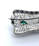 Art Deco 14k Gold Filigree Green Genuine Natural Onyx and Diamond Pin (#J5134)