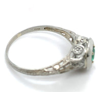 18k White Gold Deco Filigree .21ct Genuine Natural Emerald Ring (#J6332)