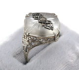 14k Gold Filigree Genuine Natural Rock Crystal Diamond Ring Size 7.75 (#J6207)