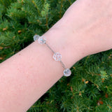 14k White Gold Art Deco Genuine Natural Rock Crystal Bead Bracelet (#J7032)