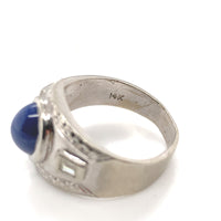 14k Gold Men's Blue Star Synthetic Lab-Created Sapphire Diamond Ring (#J6642)