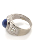 14k Gold Men's Blue Star Synthetic Lab-Created Sapphire Diamond Ring (#J6642)