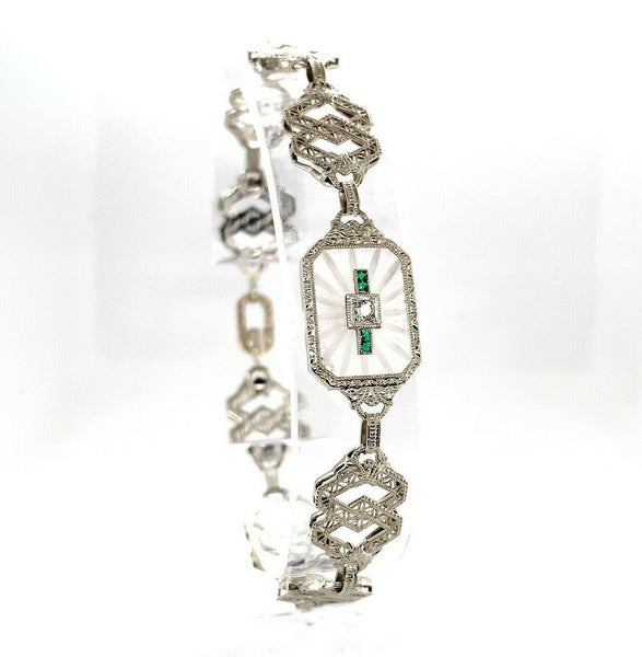 10k White Gold Art Deco Rock Crystal Quartz Bracelet (#J5536)
