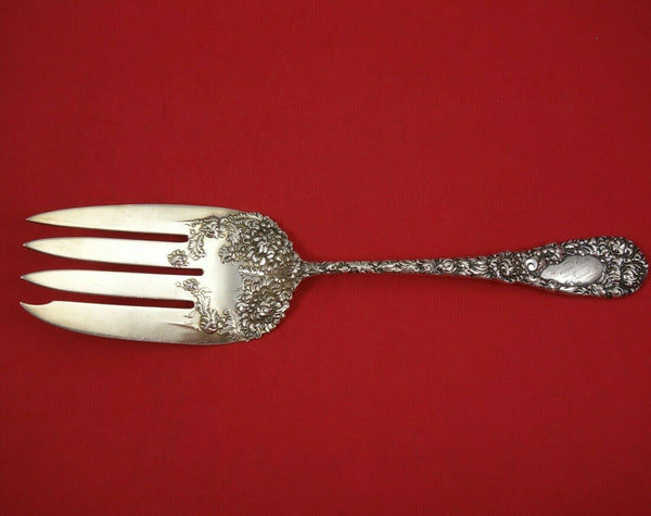 Chrysanthemum by Durgin Sterling Silver Cold Meat Fork with Design 9 1/4"