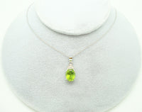 14k White Gold Genuine Natural Peridot and Diamond Pendant Jewelry (#J2349)