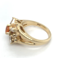 14k Yellow Gold Heavy Mandarin Orange Genuine Natural Garnet Diamond Ring #J6315