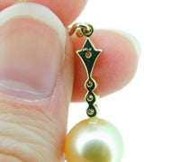 14k Yellow Gold 9.5mm Golden South Sea Pearl Dangle Earrings (#J4615)