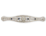 14k FIligree Diamond Bar Pin w/Platinum Synthetic Lab-Created Sapphires (#J6956)