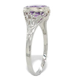 18k White Gold 1.21 Carat Genuine Natural Amethyst Filigree Ring 7.5 (#J7443)