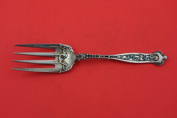 Dresden by Whiting Sterling Silver Cold Meat Fork enameled 9"