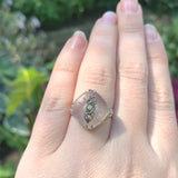 14k Gold Filigree Genuine Natural Rock Crystal Diamond Ring Size 7.75 (#J6207)