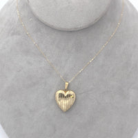 14k Yellow Gold Heart Locket Pendant with Engraved Stripes Jewelry (#J6231)