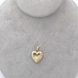 14k Yellow Gold Heart Locket Pendant with Engraved Stripes Jewelry (#J6231)