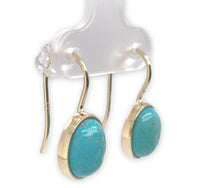 14k Gold Genuine Natural Kingman Turquoise Drop Earrings 4.32 Carat TW (#J7143)