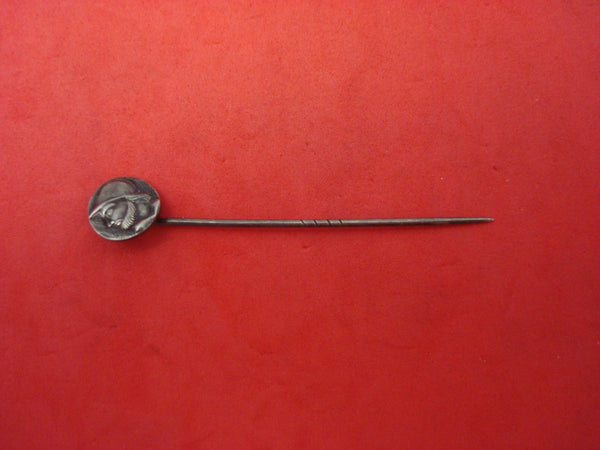 Medallion Sterling Silver Stick Pin with Medallion 2 1/4" Long X 3/8" Diameter