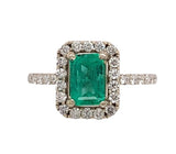 14k White Gold 1 Carat Genuine Natural Emerald Ring with Diamond Halo (#J7370)