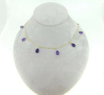 14k Yellow Gold 34 Carat Genuine Natural Amethyst Briolette Necklace (#J4481)