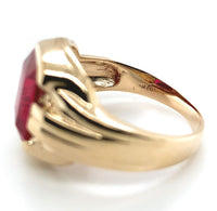 10k Yellow Gold Vintage Men's Synthetic Lab-Created Ruby Glass Ring (#J7146)