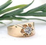 14k Gold Men's Belcher Ring w/ .53ct European Cut Genuine Natural Diamond #J7620