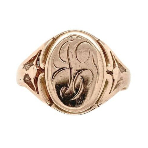 10k Gold Men's Signet Ring with Scroll Monogram Size 10.5 Jewelry (#J6640)