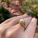18k Yellow Gold 9.8mm Light Golden South Seas Pearl Ring Size 8.25 (#J6338)