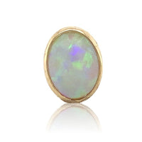 14k Yellow Gold Oval Genuine Natural Opal Bezel Stud Earrings Jewelry (#J6712)
