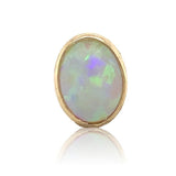 14k Yellow Gold Oval Genuine Natural Opal Bezel Stud Earrings Jewelry (#J6712)