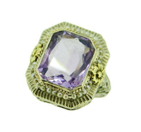 14k White Gold Filigree Amethyst Seed Pearl Ring with Applied Flowers (#J4697)