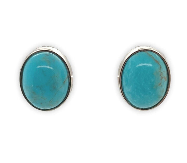 14k White Gold 4.71ct Genuine Natural Kingman Turquoise Stud Earrings (#J7122)