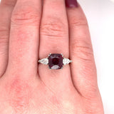 Platinum 3.27 Carat Cushion Cut Genuine Natural Ruby Ring Jewelry (#J5655)