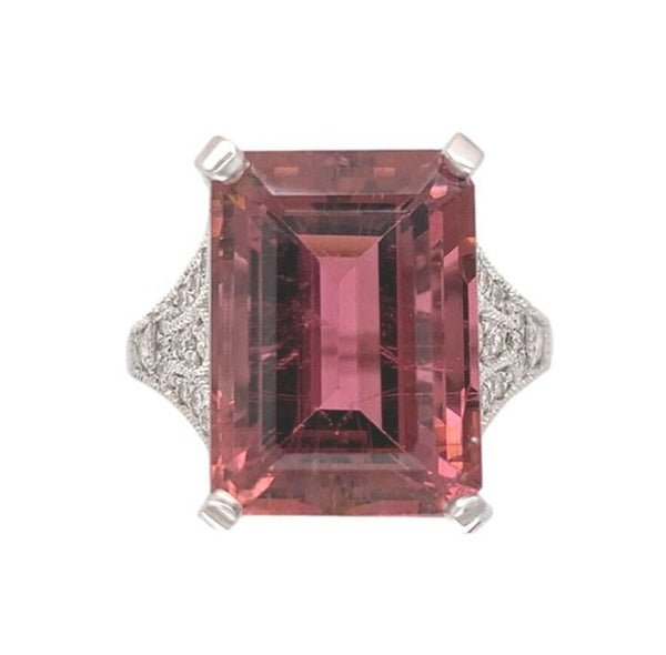 18k Gold Large 9.93 Carat Genuine Rubellite Tourmaline and Diamond Ring (#J7012)
