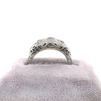 18k Gold Art Deco Three Stone Genuine Natural Diamond Filigree Ring (#J5587)