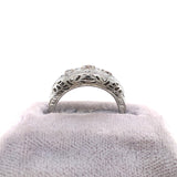18k Gold Art Deco Three Stone Genuine Natural Diamond Filigree Ring (#J5587)