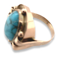 8k Yellow Gold Handwrought Genuine Natural Turquoise Ring Size 6.25 (#J6623)