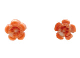 14k Rose Gold Carved Genuine Natural Coral Flower Stud Earrings (#J7352)