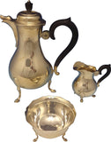 Jezler Swiss .800 Silver Tea Set 3pc w/Ebony Handles & Finial Modernism #0451