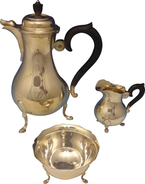 Jezler Swiss .800 Silver Tea Set 3pc w/Ebony Handles & Finial Modernism #0451