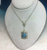 10k White Gold Art Deco Filigree 2.91 Carat Black Opal Pendant (#J5321)