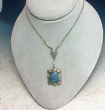 10k White Gold Art Deco Filigree 2.91 Carat Black Opal Pendant (#J5321)