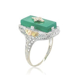 10k Gold Filigree Ring w/ Green Genuine Natural Onyx and Diamond Accent (#J6597)