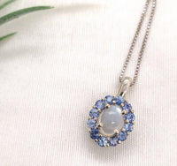 14k White Gold 1.25 Carat Genuine Natural Moonstone Blue Sapphire Pendant #J7186